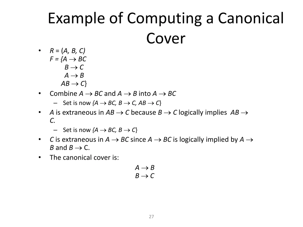 example of computing a canonical cover