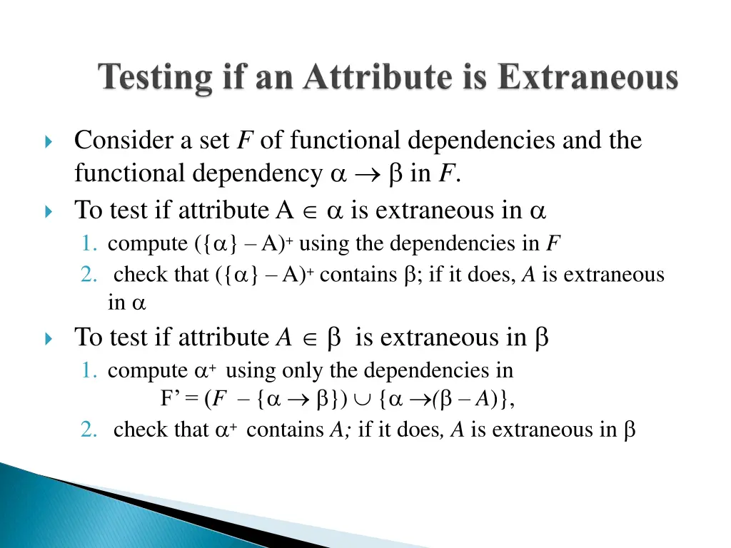 consider a set f of functional dependencies 1