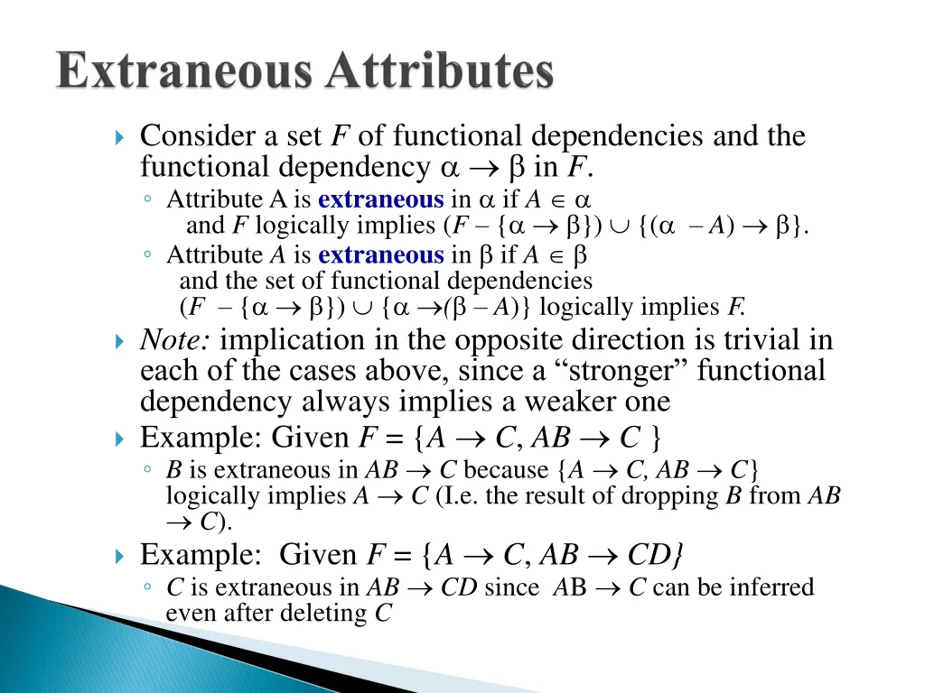 consider a set f of functional dependencies