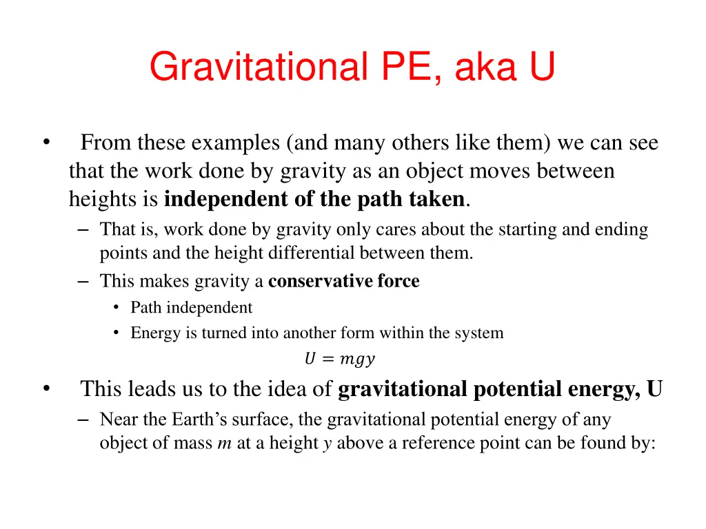 gravitational pe aka u