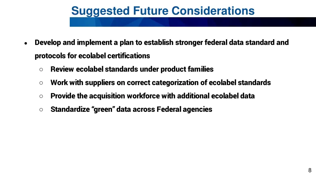 suggested future considerations