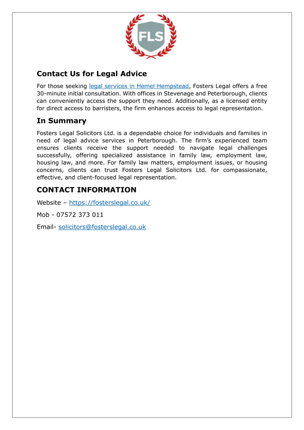 contact us for legal advice