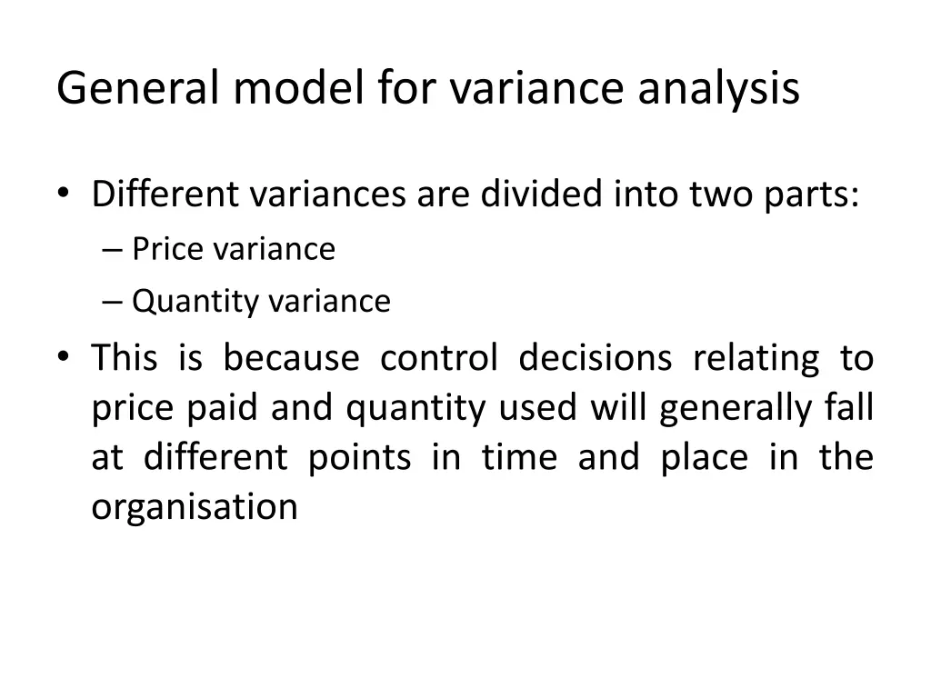 general model for variance analysis