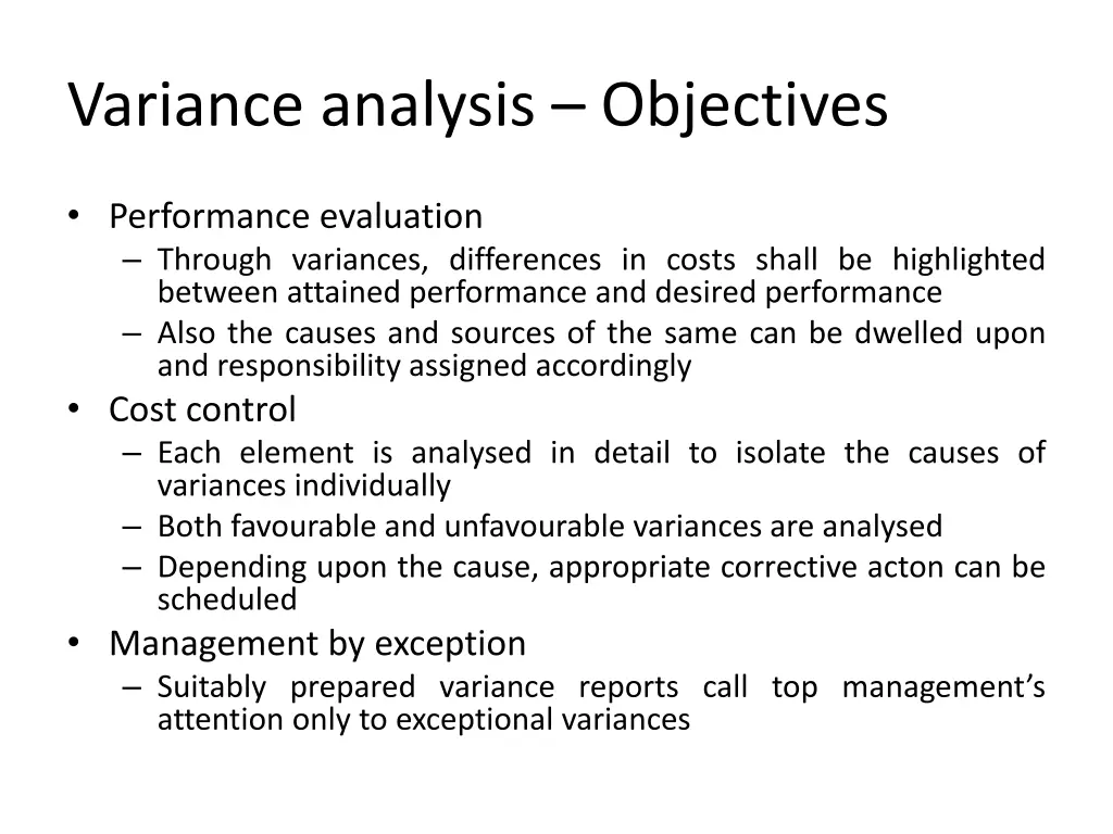 variance analysis objectives