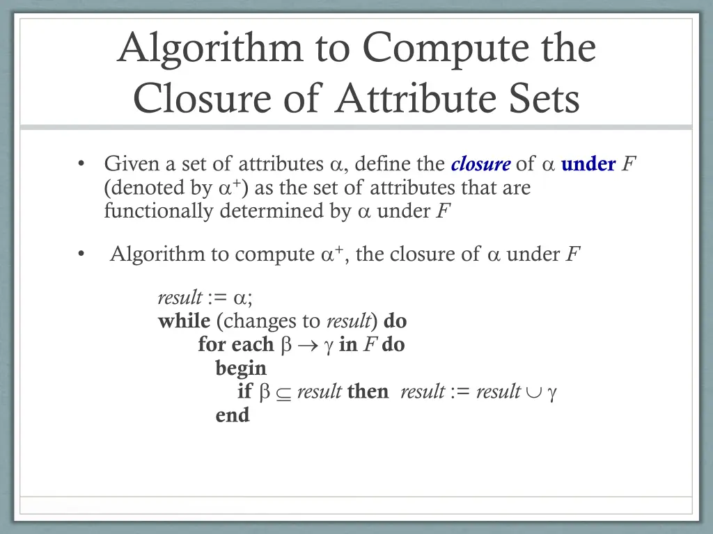 algorithm to compute the closure of attribute sets