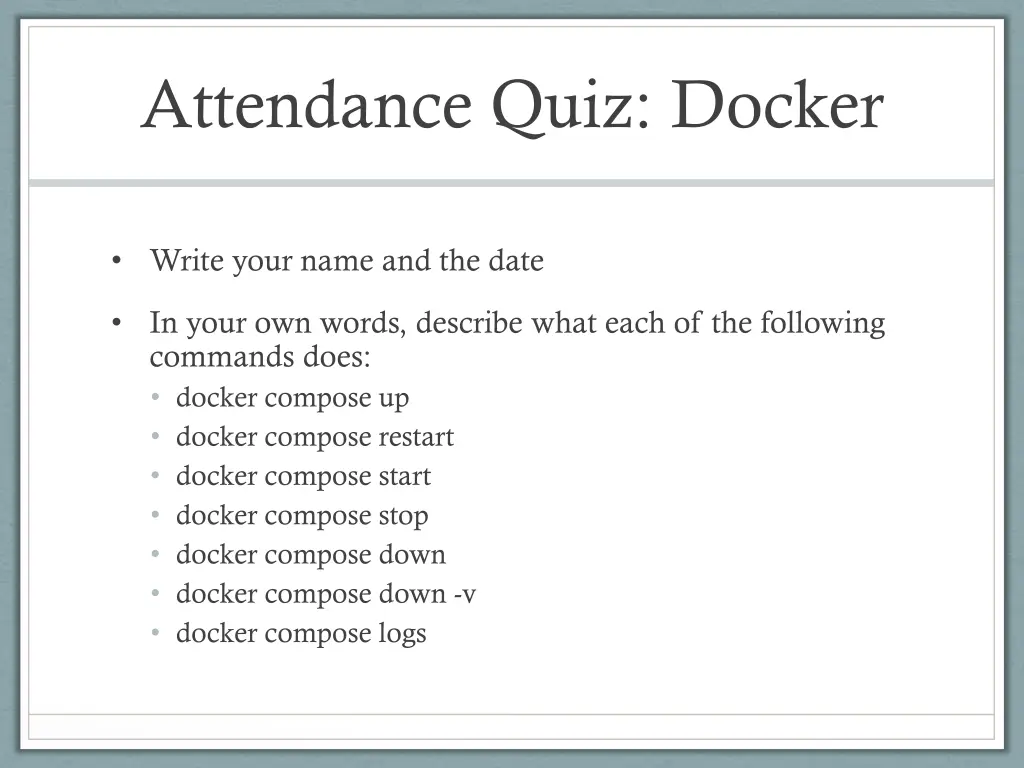 attendance quiz docker