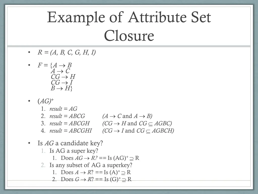 example of attribute set closure