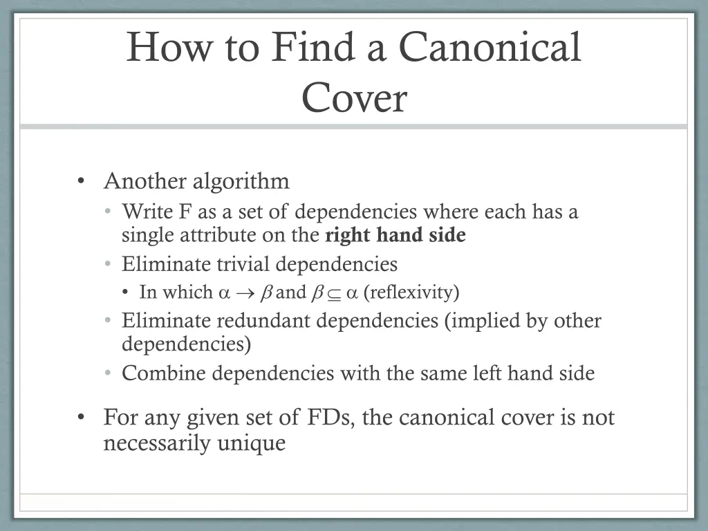 how to find a canonical cover