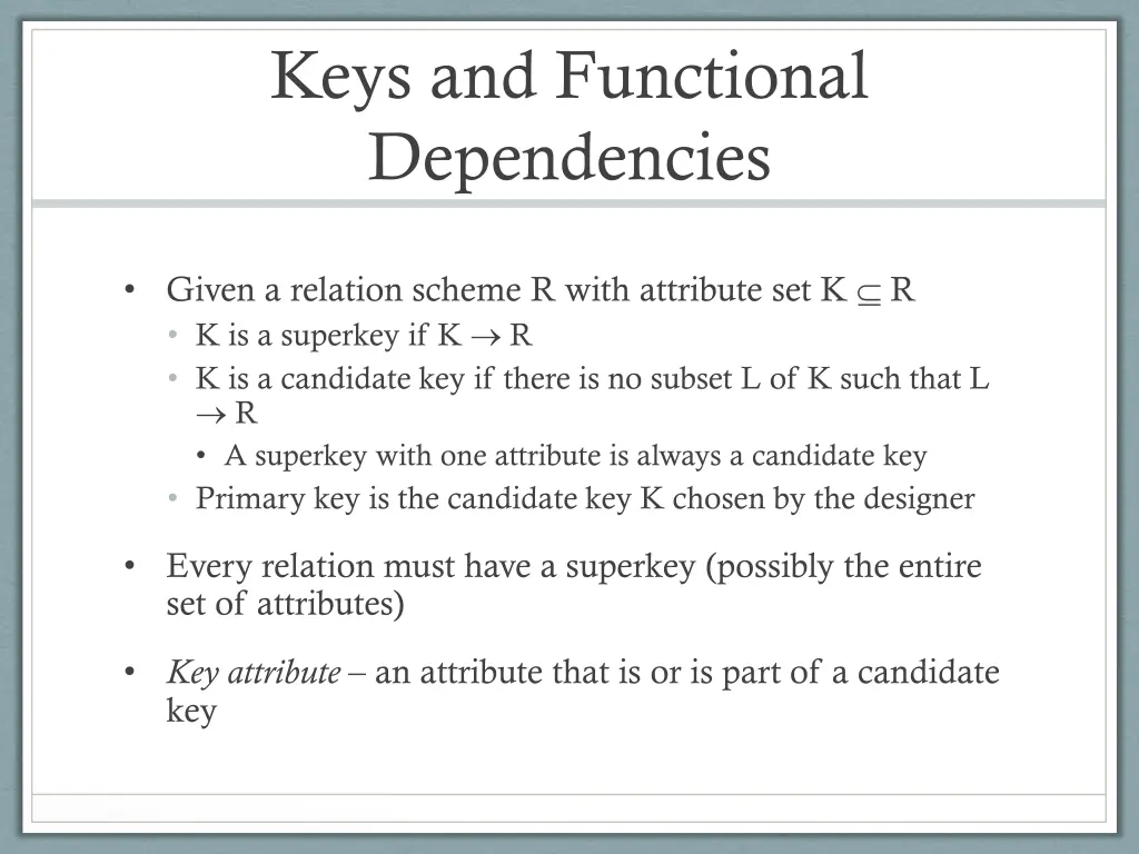 keys and functional dependencies