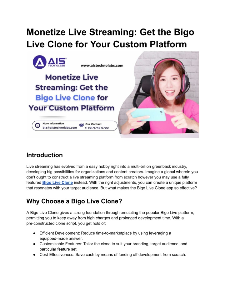 monetize live streaming get the bigo live clone