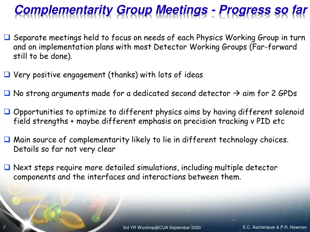 complementarity group meetings progress so far