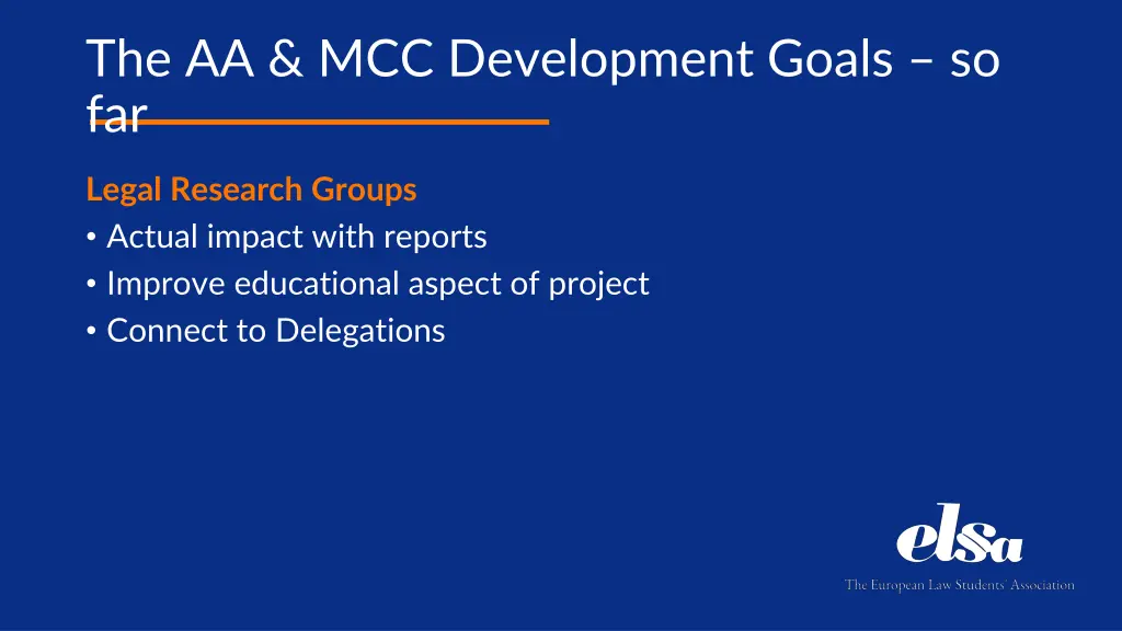 the aa mcc development goals so far 1