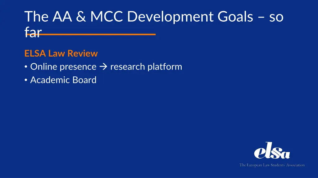 the aa mcc development goals so far 2