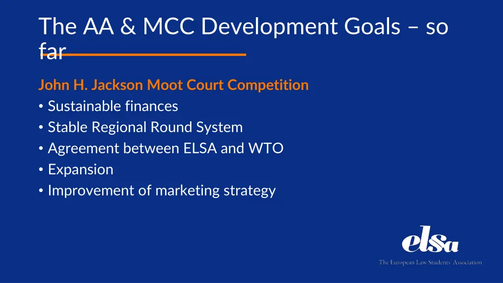 the aa mcc development goals so far 7