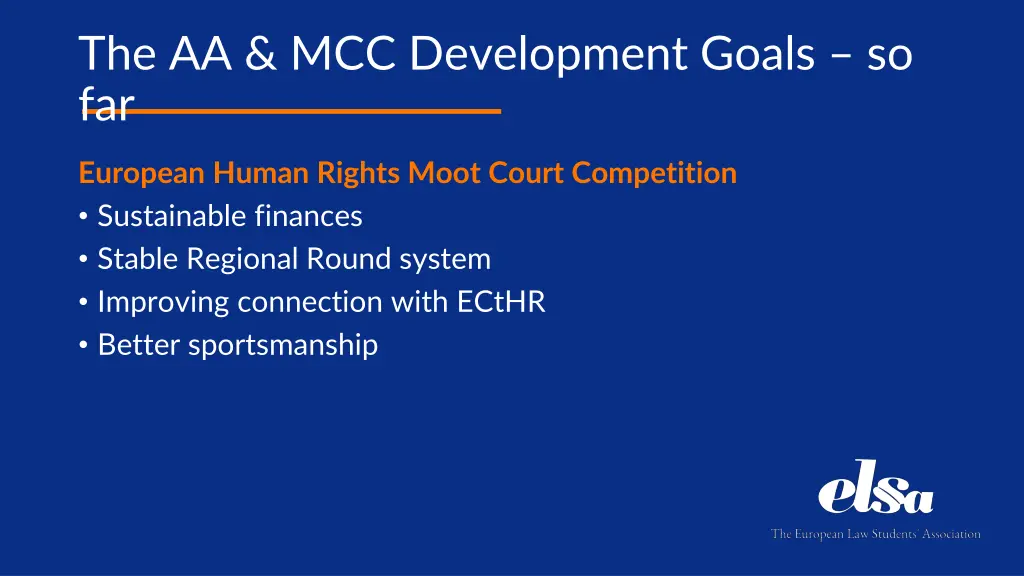 the aa mcc development goals so far 8