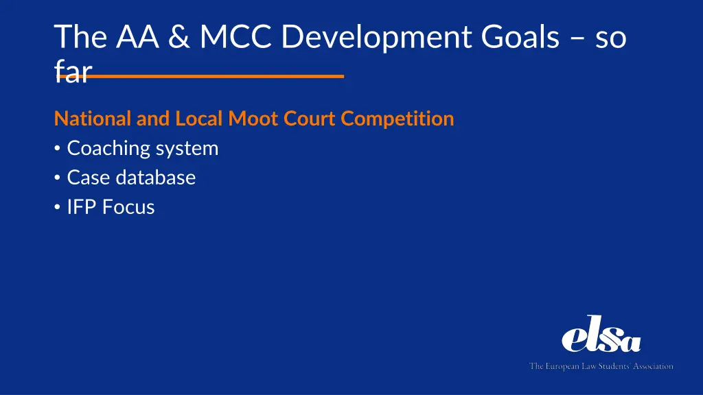 the aa mcc development goals so far 9