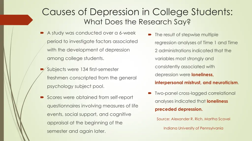 causes of depression in college students what