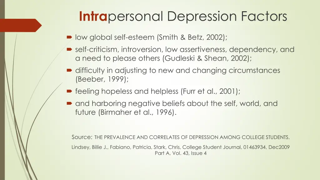 intra personal depression factors