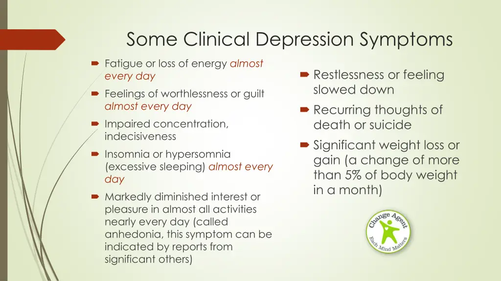 some clinical depression symptoms