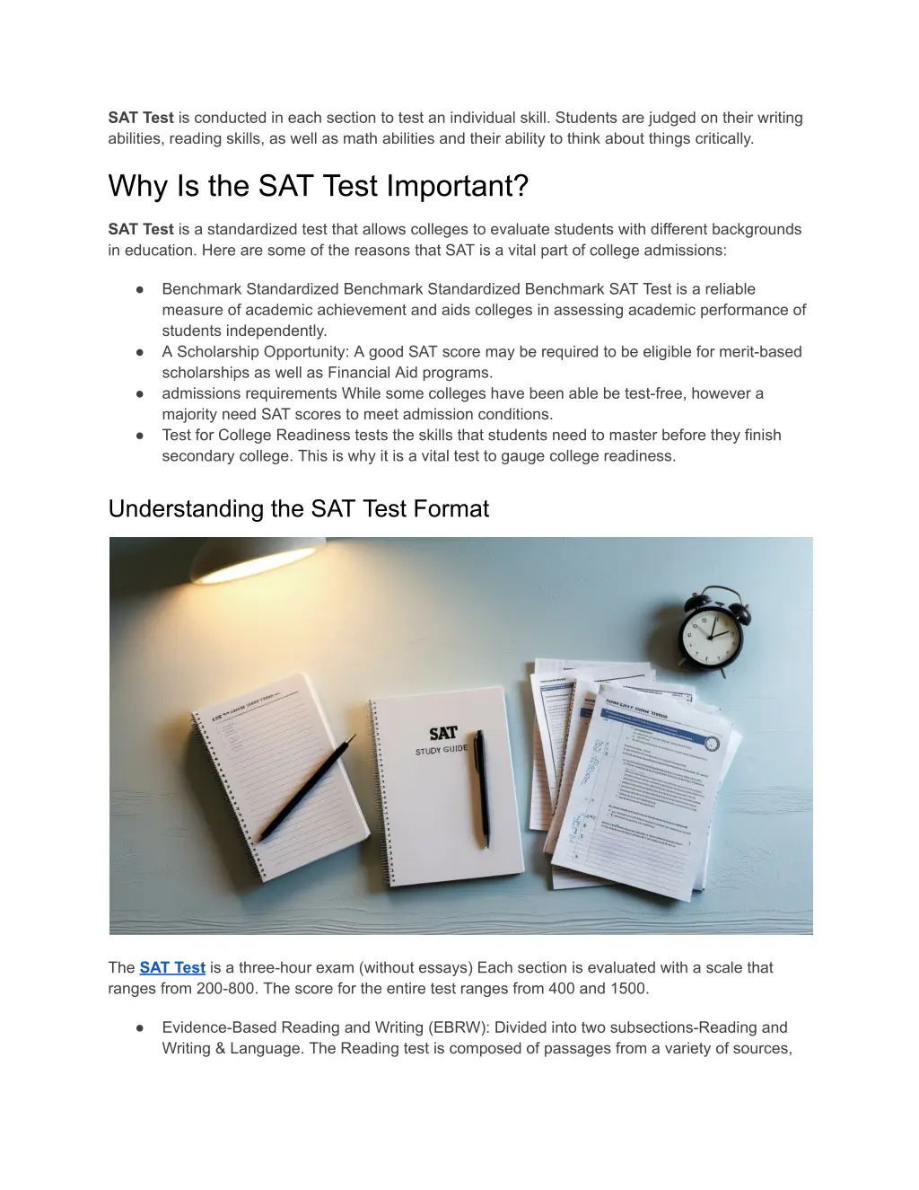 sat test is conducted in each section to test