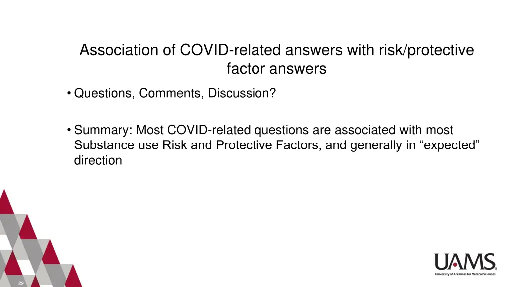 association of covid related answers with risk 2