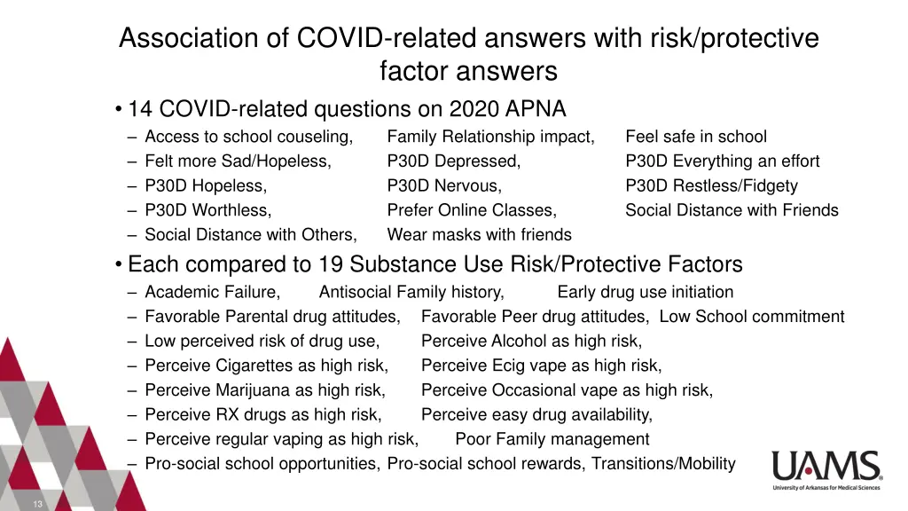 association of covid related answers with risk