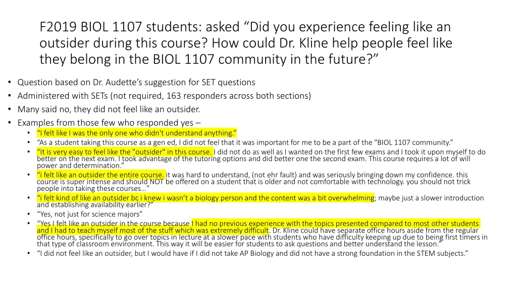 f2019 biol 1107 students asked did you experience