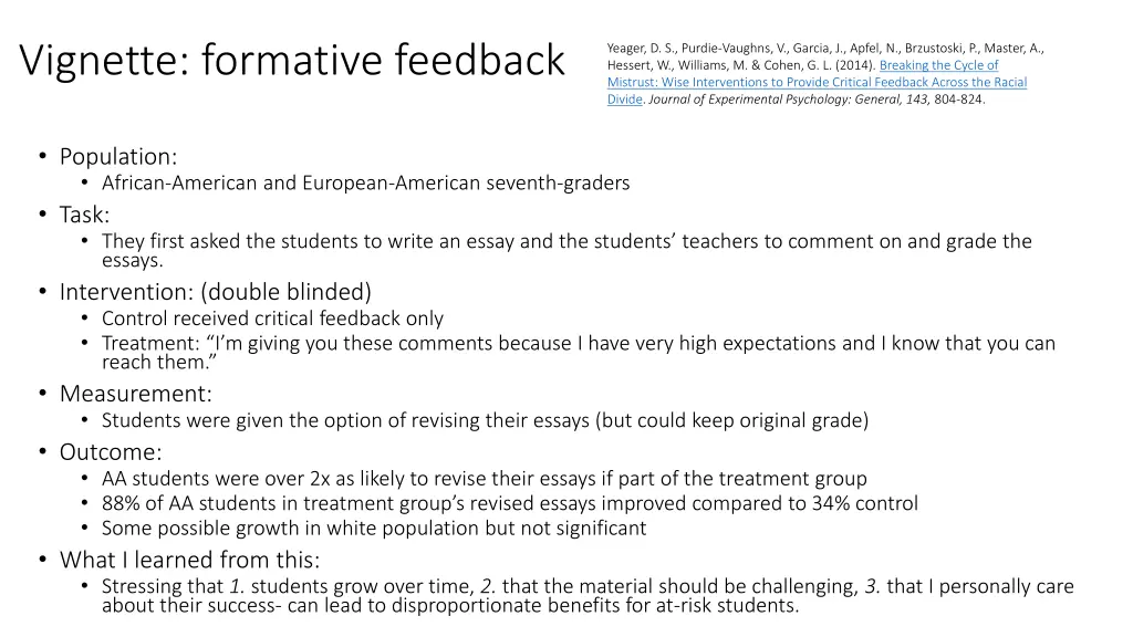 vignette formative feedback