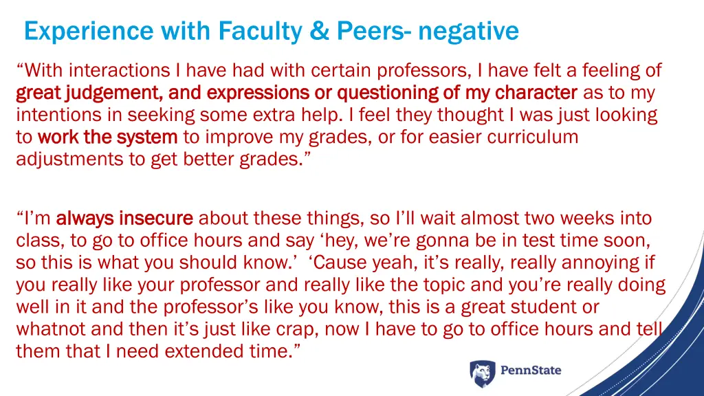 experience with faculty peers negative