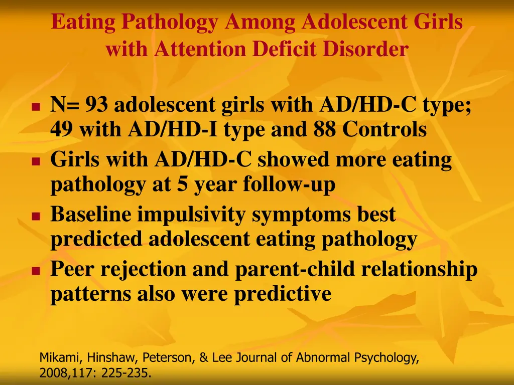 eating pathology among adolescent girls with