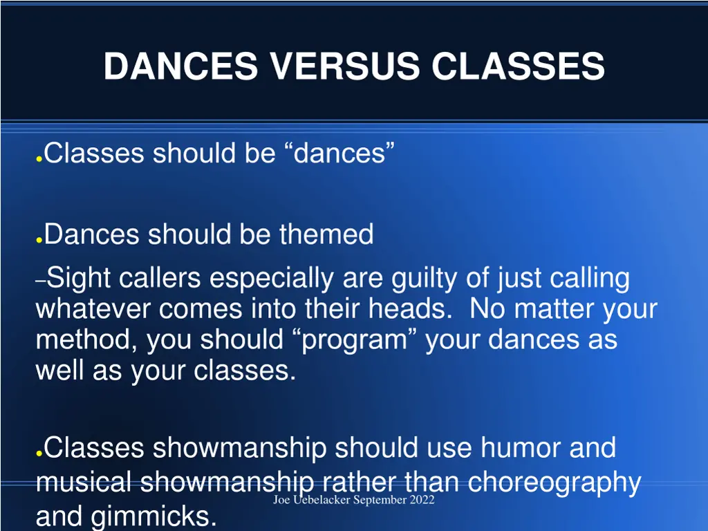 dances versus classes