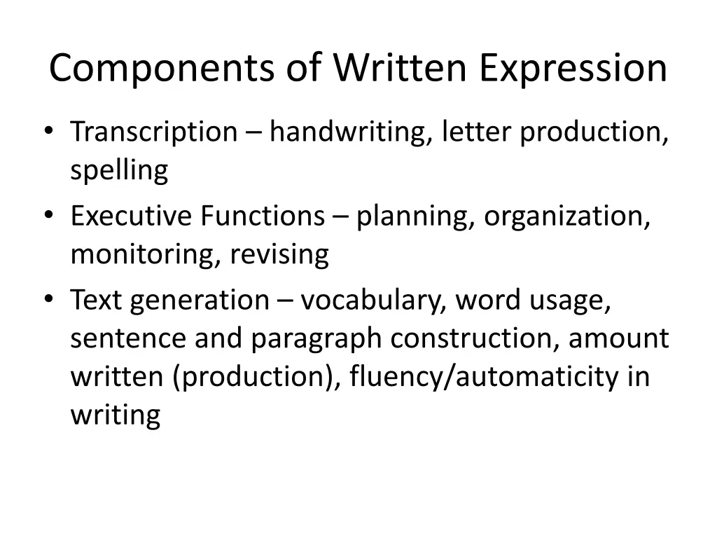 components of written expression