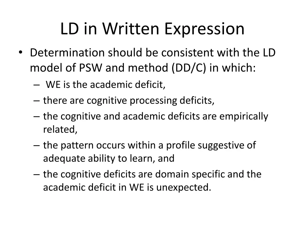 ld in written expression determination should