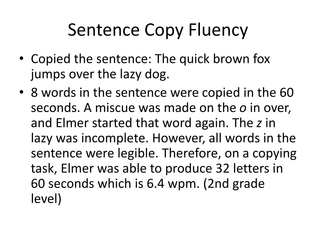 sentence copy fluency