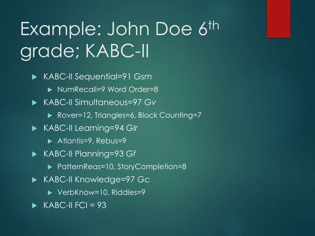 example john doe 6 th grade kabc ii