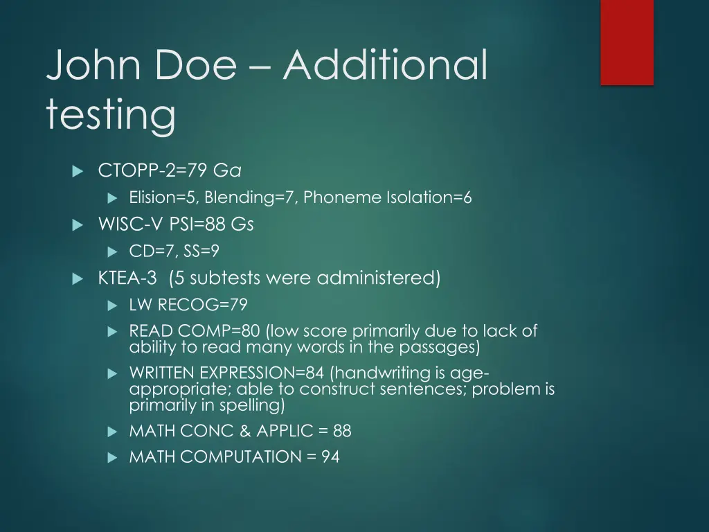 john doe additional testing