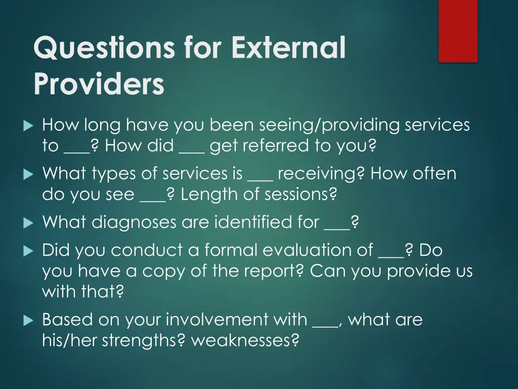 questions for external providers