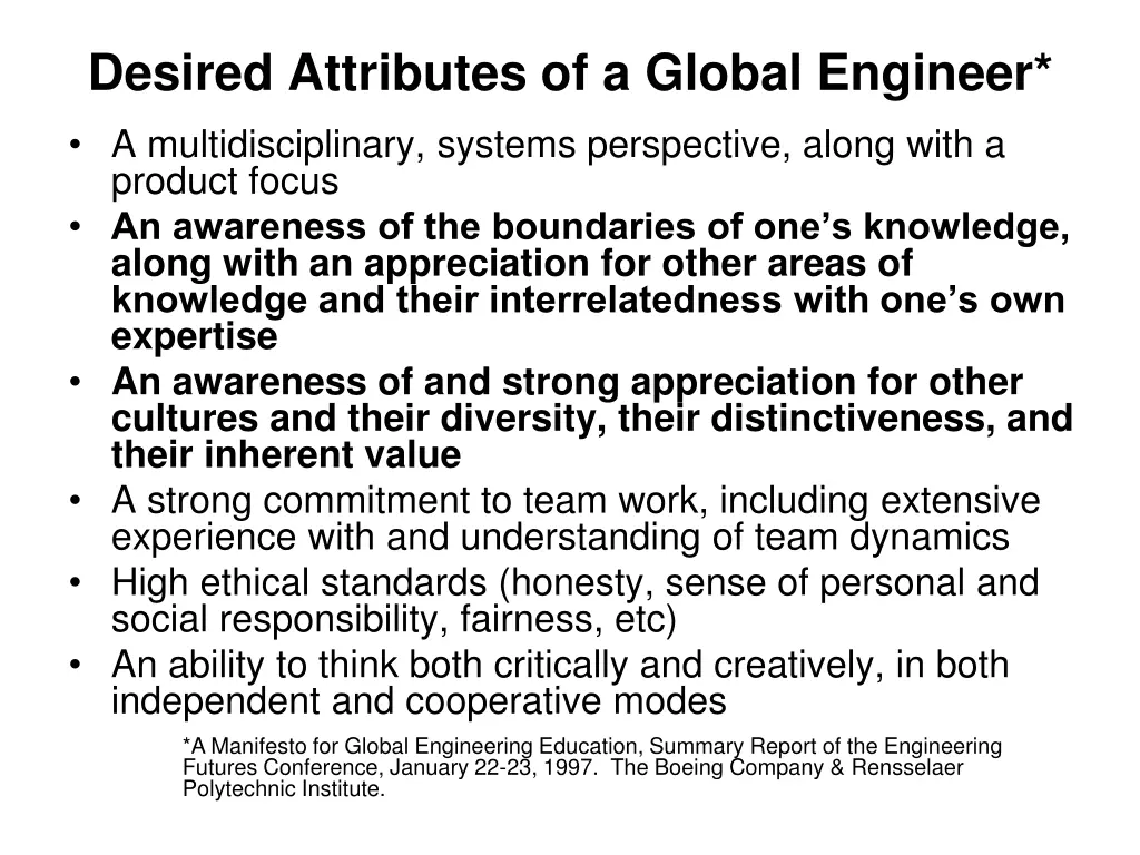 desired attributes of a global engineer