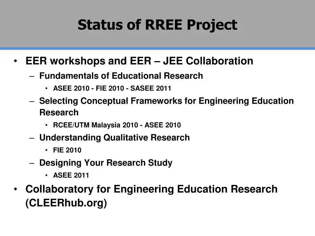 status of rree project