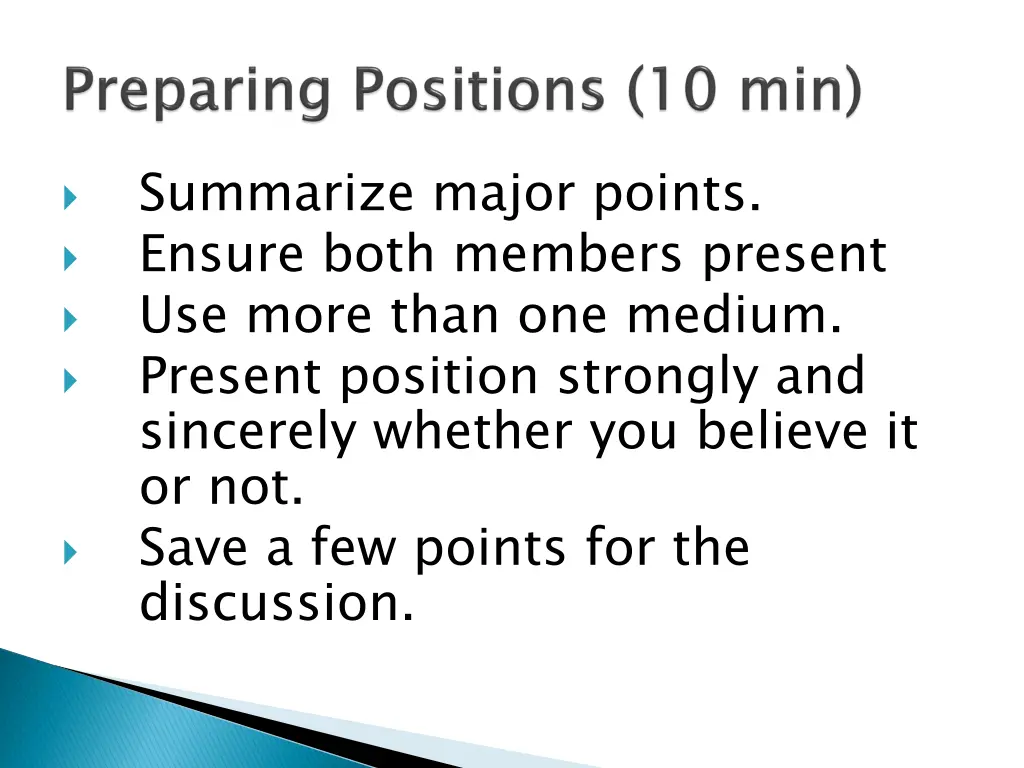 summarize major points ensure both members