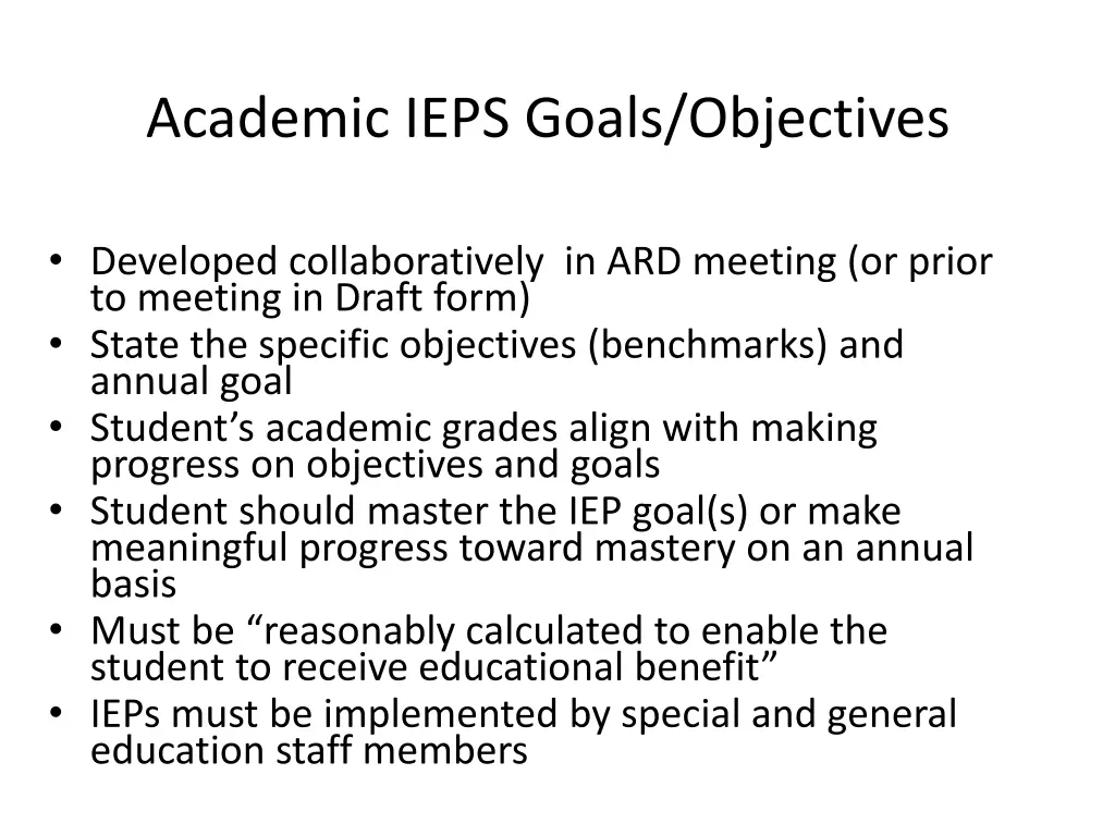 academic ieps goals objectives