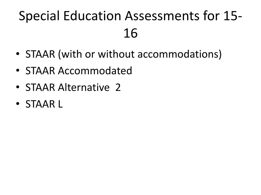 special education assessments for 15 16