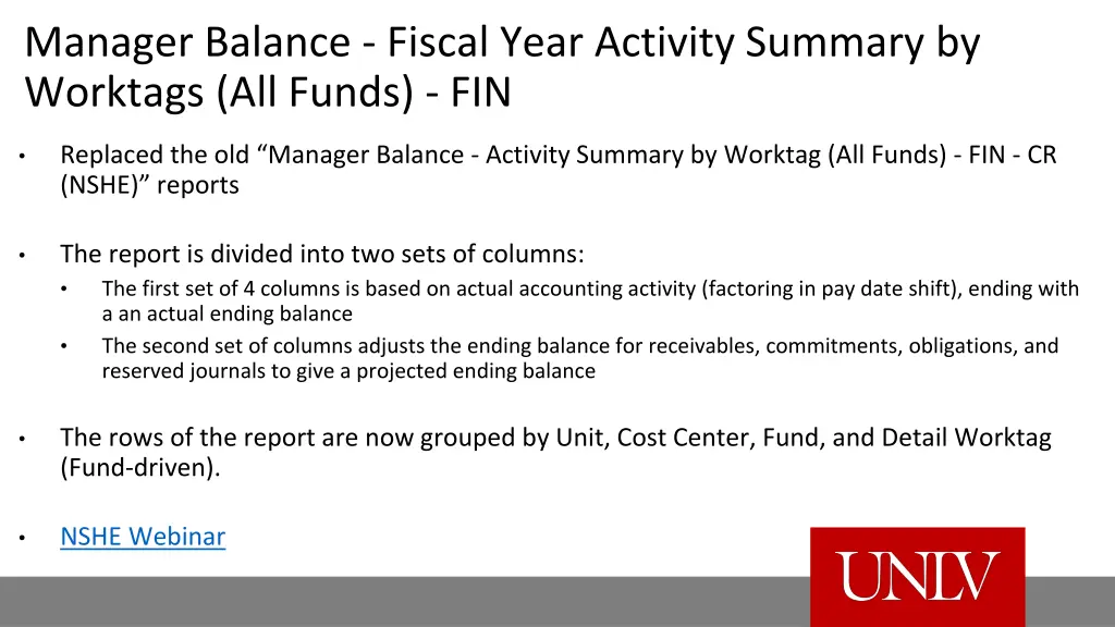 manager balance fiscal year activity summary