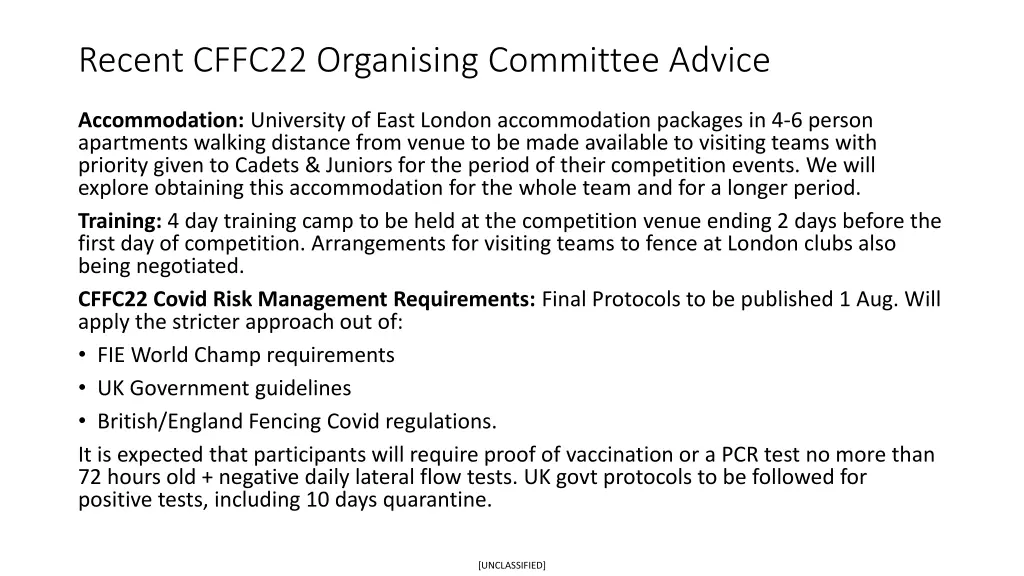 recent cffc22 organising committee advice