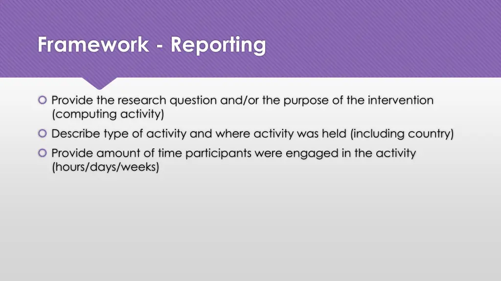 framework reporting