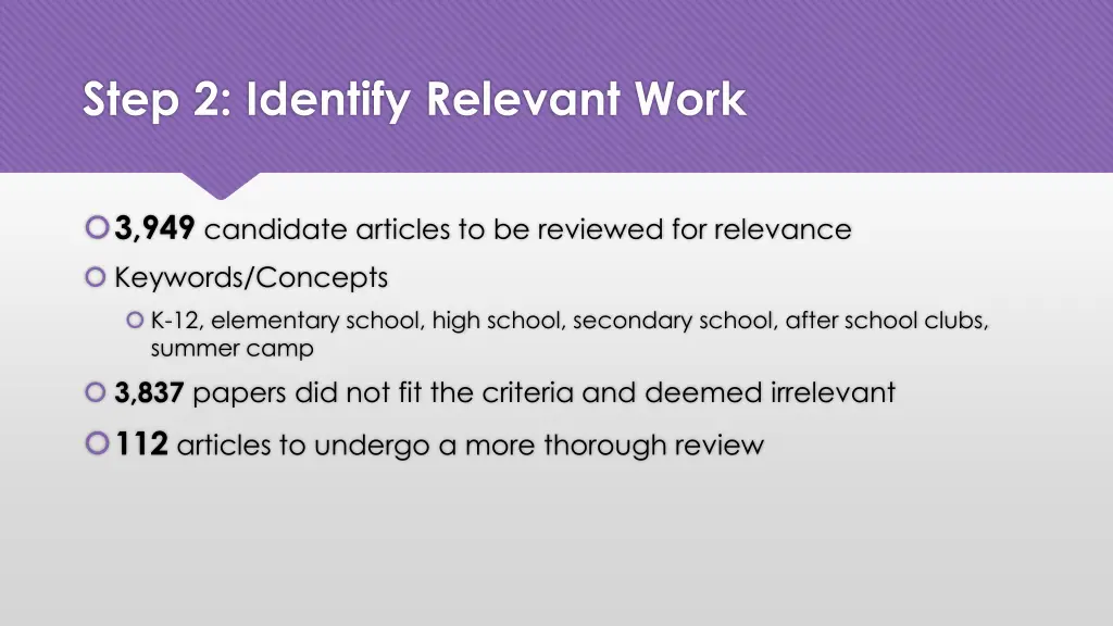 step 2 identify relevant work 1