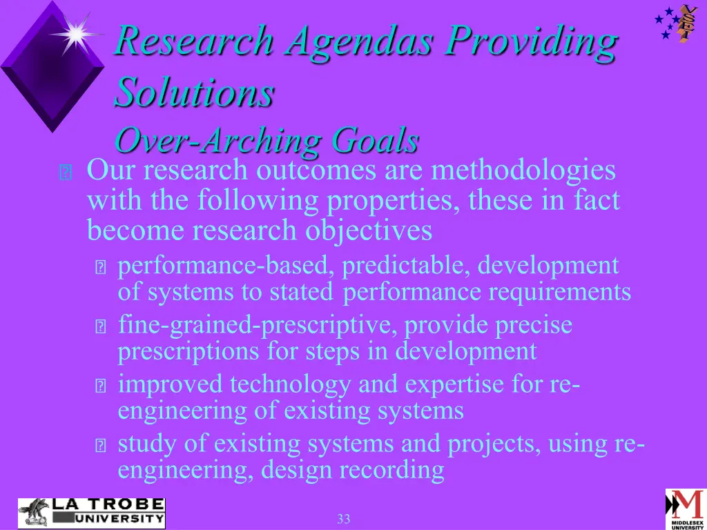 research agendas providing solutions over arching