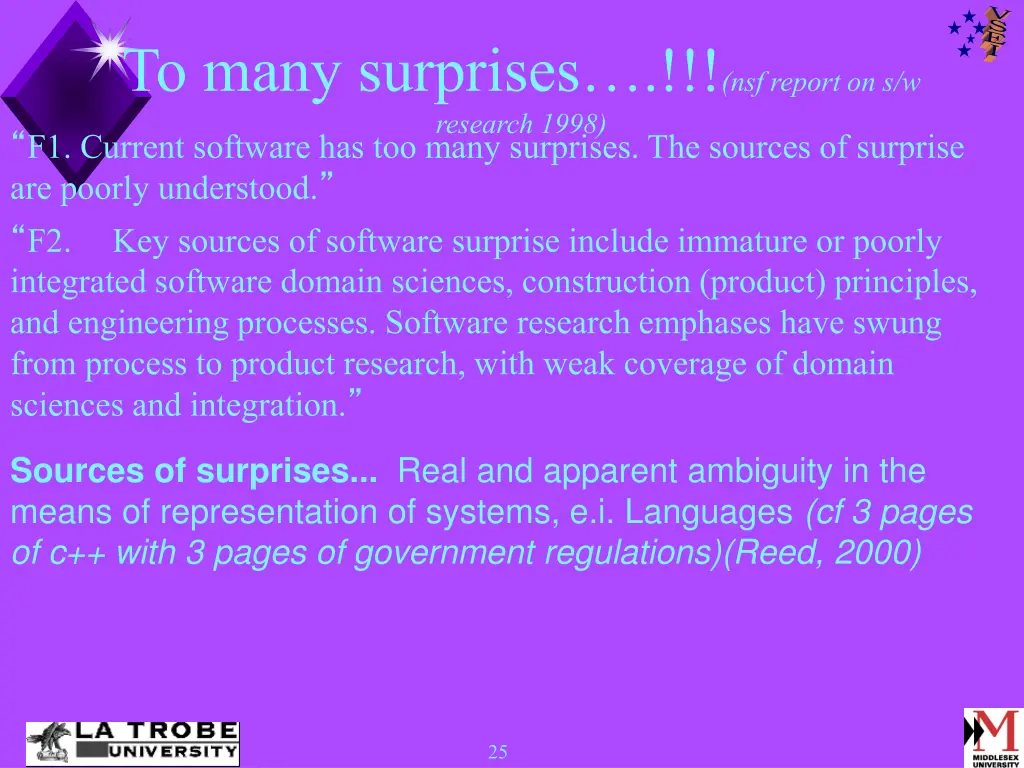 to many surprises nsf report on s w research 1998