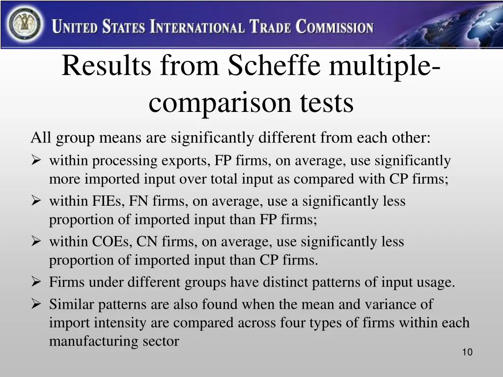 results from scheffe multiple comparison tests