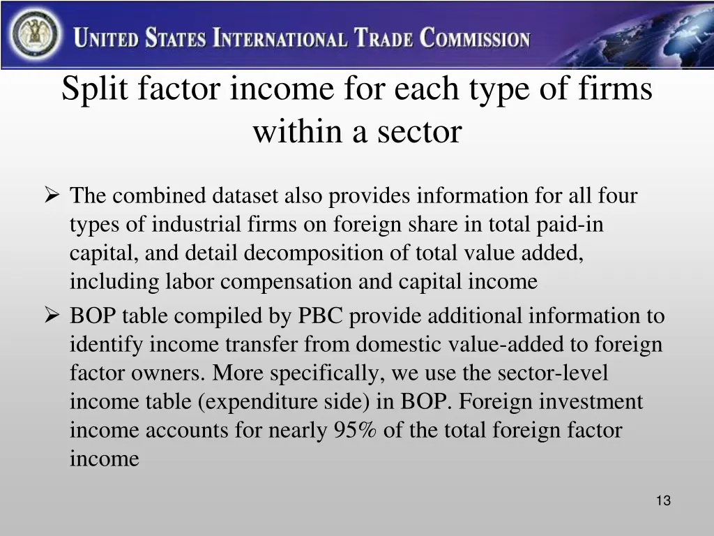 split factor income for each type of firms within